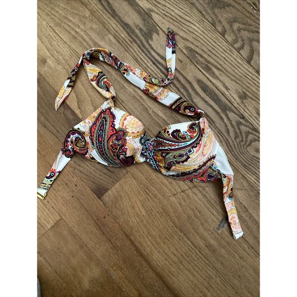 Victoria’s Secret 32B Swim Bikini Top Halter Underwire Padded Paisley MultiColor - Picture 8 of 9